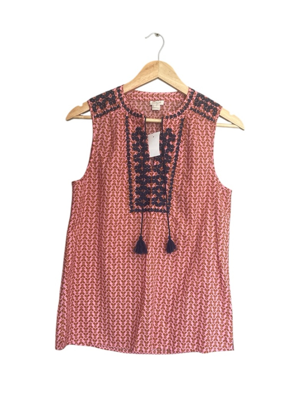 NWT J. Crew Coral Sleeveless Tassel-Front Top